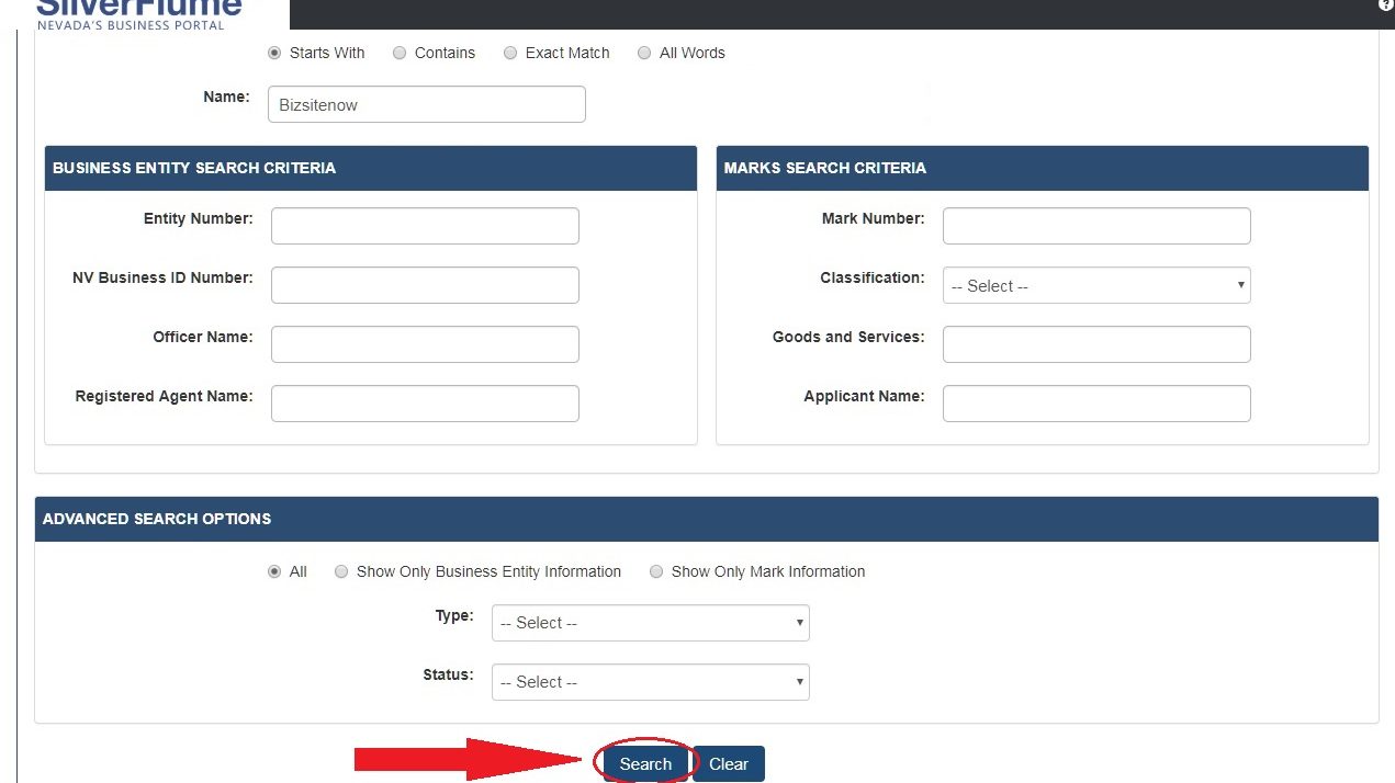 Click the “Search” button to check and verify the availability of the business name