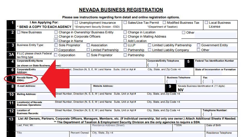 Obtain a copy of the registration form for filing DBA in Nevada