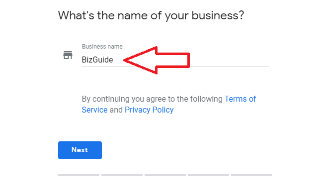 bizguide enter your business name on google business