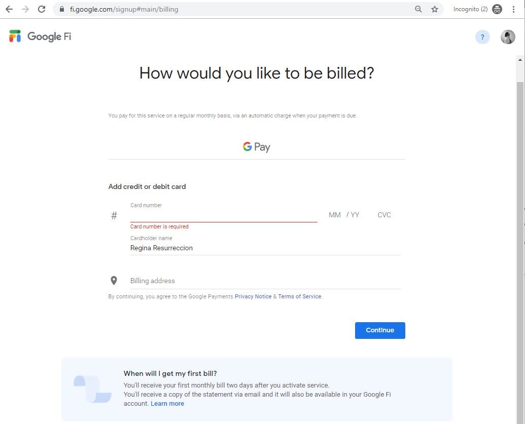 Google Fi - Billing Method